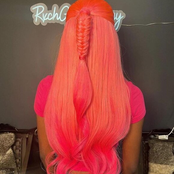 Pink Lace Front Wig Virgin Human Hair Custom Color Wig